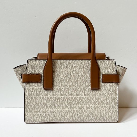 Michael Kors Carmen Medium Flap Satchel Shoulder Bag MK Vanilla - Picture 6 of 10